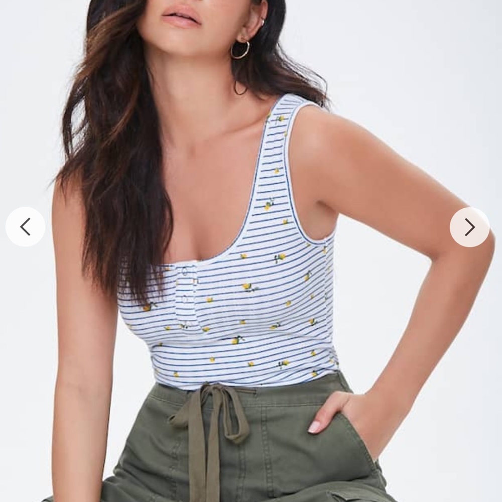 NWT Striped Floral Henley Tank Top